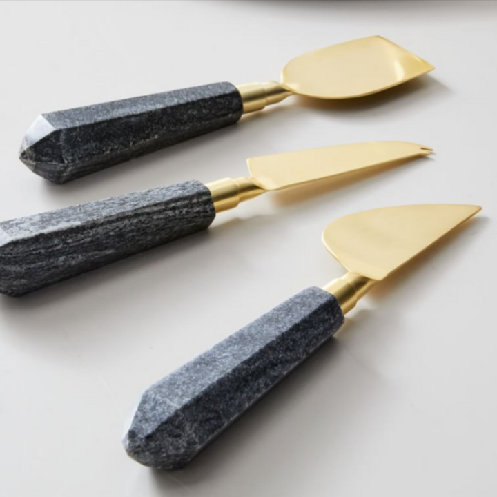 Metal & Marble Cheese Knives - Set of 3